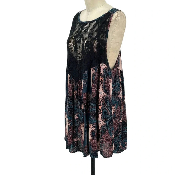Free People Count Me In Trapeze Tunic Top Black Lace Pink Size Small - Picture 6 of 11